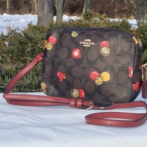 Coach Signature Brown Canvas Small Crossbody Bag